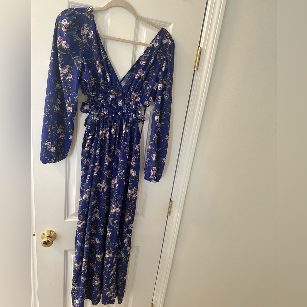 Forever 21 Dresses | Blue Floral Maxi Dress with Side Cutouts